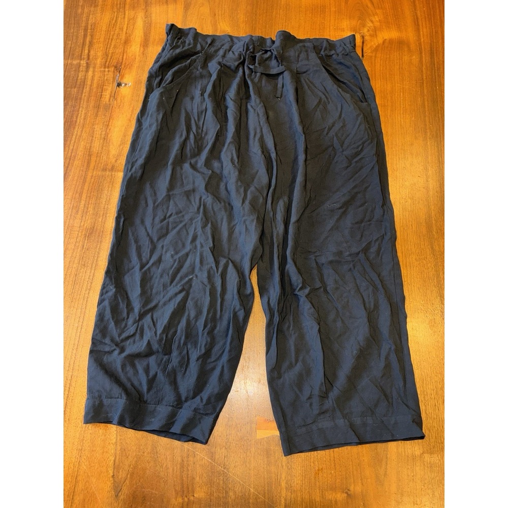 Jams World Women's Vintage Black Pull On Wide Leg Drawstring Crop Coastal Pants